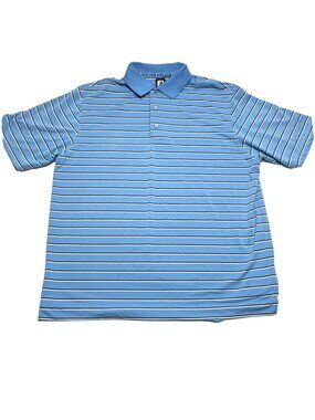 FootJoy FJ Golf Polo Shirt Light Blue Striped Short Sleeve Mens Size XL